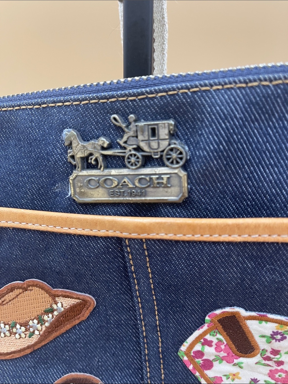 Coach Denim Crossbody with Floral Boot and Patch Accents Rare - Picture 2 of 6